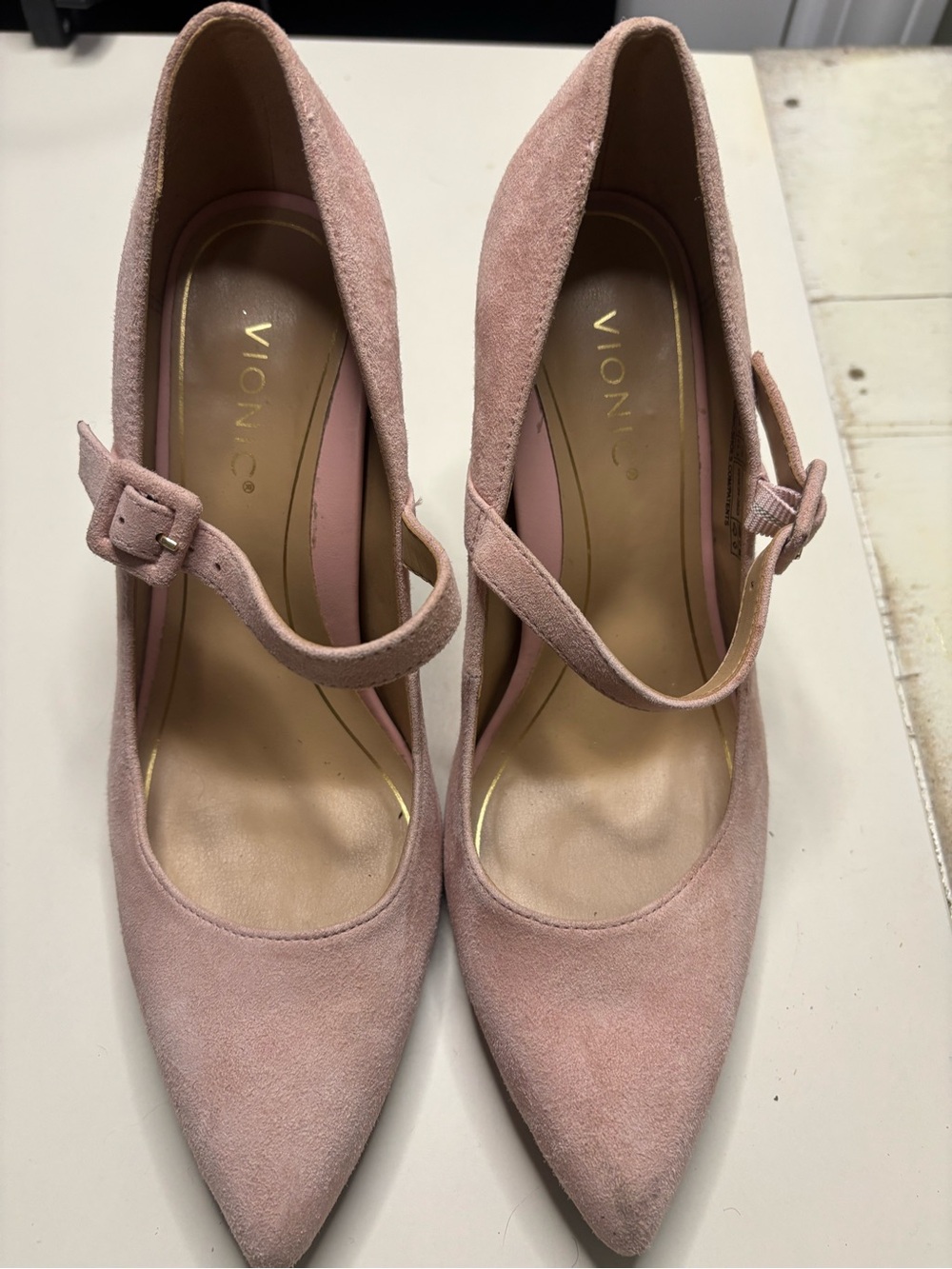 Vionic Collette Pink Suede Mary Jane Pumps High Heels Size 6.5 Comfort Coquette